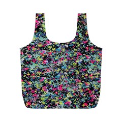 Neon Floral Print Silver Spandex Full Print Recycle Bags (m)  by Simbadda