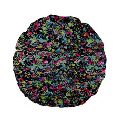 Neon Floral Print Silver Spandex Standard 15  Premium Flano Round Cushions by Simbadda