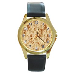 Patterns Flowers Petals Shape Background Round Gold Metal Watch