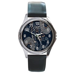 Patterns Dark Shape Surface Round Metal Watch by Simbadda