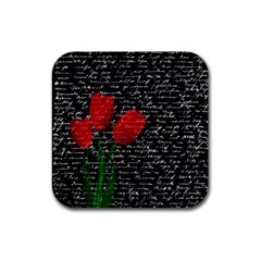 Red Tulips Rubber Coaster (square)  by Valentinaart