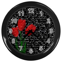 Red Tulips Wall Clocks (black) by Valentinaart