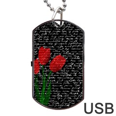 Red Tulips Dog Tag Usb Flash (one Side) by Valentinaart