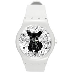 Cute Bulldog Round Plastic Sport Watch (m) by Valentinaart