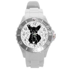 Cute Bulldog Round Plastic Sport Watch (l) by Valentinaart