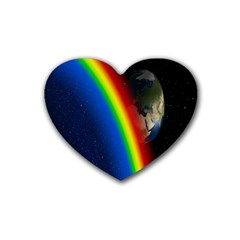 Rainbow Earth Outer Space Fantasy Carmen Image Rubber Coaster (heart)  by Simbadda