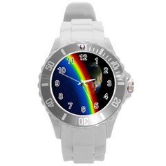 Rainbow Earth Outer Space Fantasy Carmen Image Round Plastic Sport Watch (l) by Simbadda