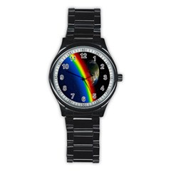 Rainbow Earth Outer Space Fantasy Carmen Image Stainless Steel Round Watch by Simbadda