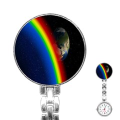 Rainbow Earth Outer Space Fantasy Carmen Image Stainless Steel Nurses Watch by Simbadda