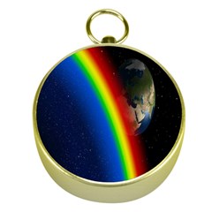 Rainbow Earth Outer Space Fantasy Carmen Image Gold Compasses by Simbadda