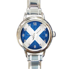 Scotland Flag Surface Texture Color Symbolism Round Italian Charm Watch by Simbadda