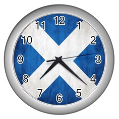 Scotland Flag Surface Texture Color Symbolism Wall Clocks (silver)  by Simbadda