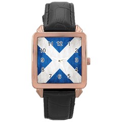 Scotland Flag Surface Texture Color Symbolism Rose Gold Leather Watch  by Simbadda