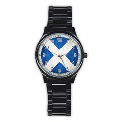 Scotland Flag Surface Texture Color Symbolism Stainless Steel Round Watch by Simbadda