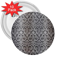 Patterns Wavy Background Texture Metal Silver 3  Buttons (10 Pack)  by Simbadda