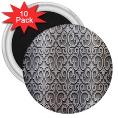 Patterns Wavy Background Texture Metal Silver 3  Magnets (10 Pack)  by Simbadda