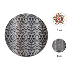 Patterns Wavy Background Texture Metal Silver Playing Cards (round)  by Simbadda