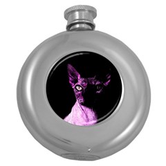 Pink Sphynx Cat Round Hip Flask (5 Oz) by Valentinaart