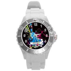 Sneakers Shoes Patterns Bright Round Plastic Sport Watch (l) by Simbadda