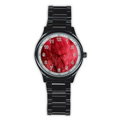 Red Background Texture Stainless Steel Round Watch by Simbadda