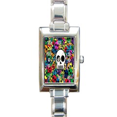 Skull Background Bright Multi Colored Rectangle Italian Charm Watch by Simbadda