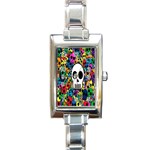 Skull Background Bright Multi Colored Rectangle Italian Charm Watch Front