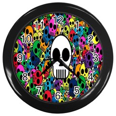 Skull Background Bright Multi Colored Wall Clocks (black) by Simbadda