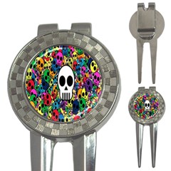 Skull Background Bright Multi Colored 3-in-1 Golf Divots by Simbadda