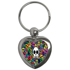 Skull Background Bright Multi Colored Key Chains (heart)  by Simbadda