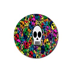 Skull Background Bright Multi Colored Rubber Round Coaster (4 Pack)  by Simbadda