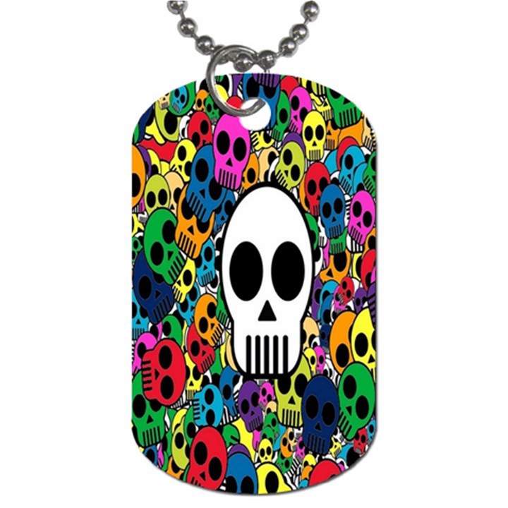 Skull Background Bright Multi Colored Dog Tag (One Side)