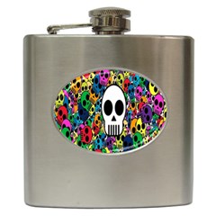 Skull Background Bright Multi Colored Hip Flask (6 Oz) by Simbadda