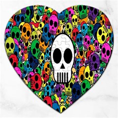 Skull Background Bright Multi Colored Jigsaw Puzzle (heart) by Simbadda