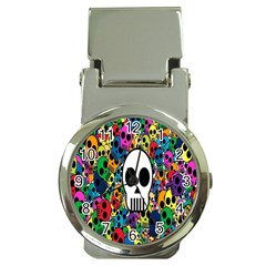 Skull Background Bright Multi Colored Money Clip Watches by Simbadda