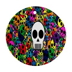 Skull Background Bright Multi Colored Round Ornament (two Sides) by Simbadda