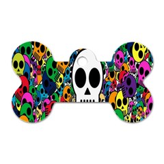 Skull Background Bright Multi Colored Dog Tag Bone (one Side) by Simbadda