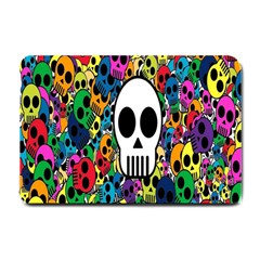 Skull Background Bright Multi Colored Small Doormat  by Simbadda