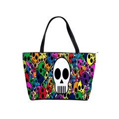 Skull Background Bright Multi Colored Shoulder Handbags by Simbadda