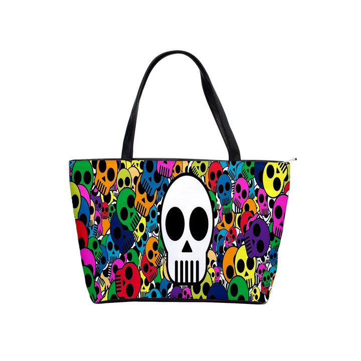 Skull Background Bright Multi Colored Shoulder Handbags