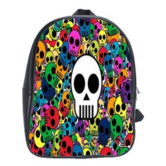 Skull Background Bright Multi Colored School Bags(large)  by Simbadda