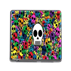 Skull Background Bright Multi Colored Memory Card Reader (square) by Simbadda