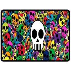 Skull Background Bright Multi Colored Fleece Blanket (large)  by Simbadda