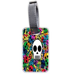 Skull Background Bright Multi Colored Luggage Tags (two Sides) by Simbadda