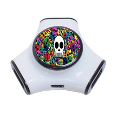 Skull Background Bright Multi Colored 3-port Usb Hub by Simbadda