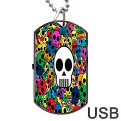 Skull Background Bright Multi Colored Dog Tag Usb Flash (two Sides) by Simbadda