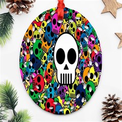 Skull Background Bright Multi Colored Oval Filigree Ornament (two Sides) by Simbadda