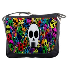 Skull Background Bright Multi Colored Messenger Bags by Simbadda