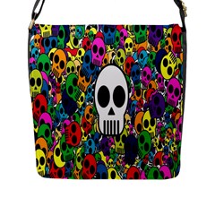 Skull Background Bright Multi Colored Flap Messenger Bag (l)  by Simbadda