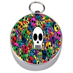 Skull Background Bright Multi Colored Silver Compasses by Simbadda