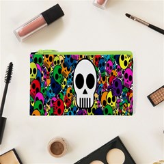 Skull Background Bright Multi Colored Cosmetic Bag (xs) by Simbadda